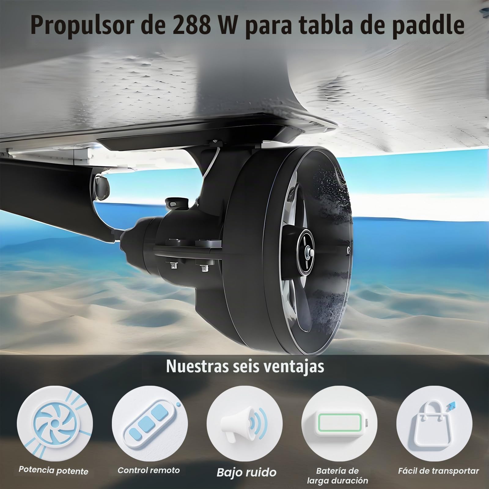 Motor Eléctrico para Kayak, Kit Motor para Kayak, Motor Arrastre 288w con Velocidad 5km/H, 90 Min Uso Continuo, Instalación Sin Herramientas En Los Rieles del Kayak