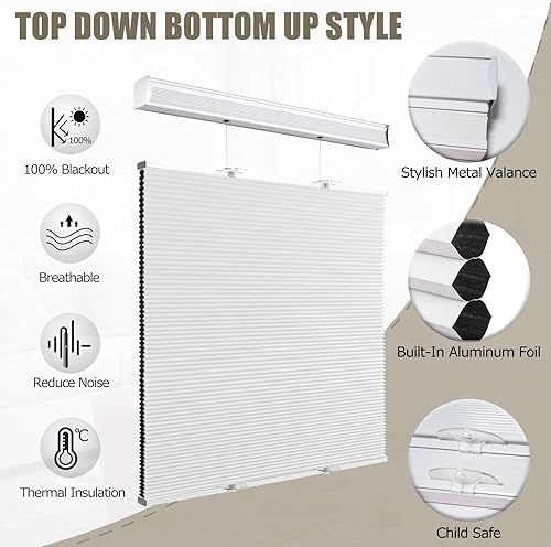 Miniatura 3 de Keego Top Down Bottom Up (TDBU) Cordless Cellular Shades Honeycomb Shades Cordless Room Darkening Honeycom for Window 916" Single
