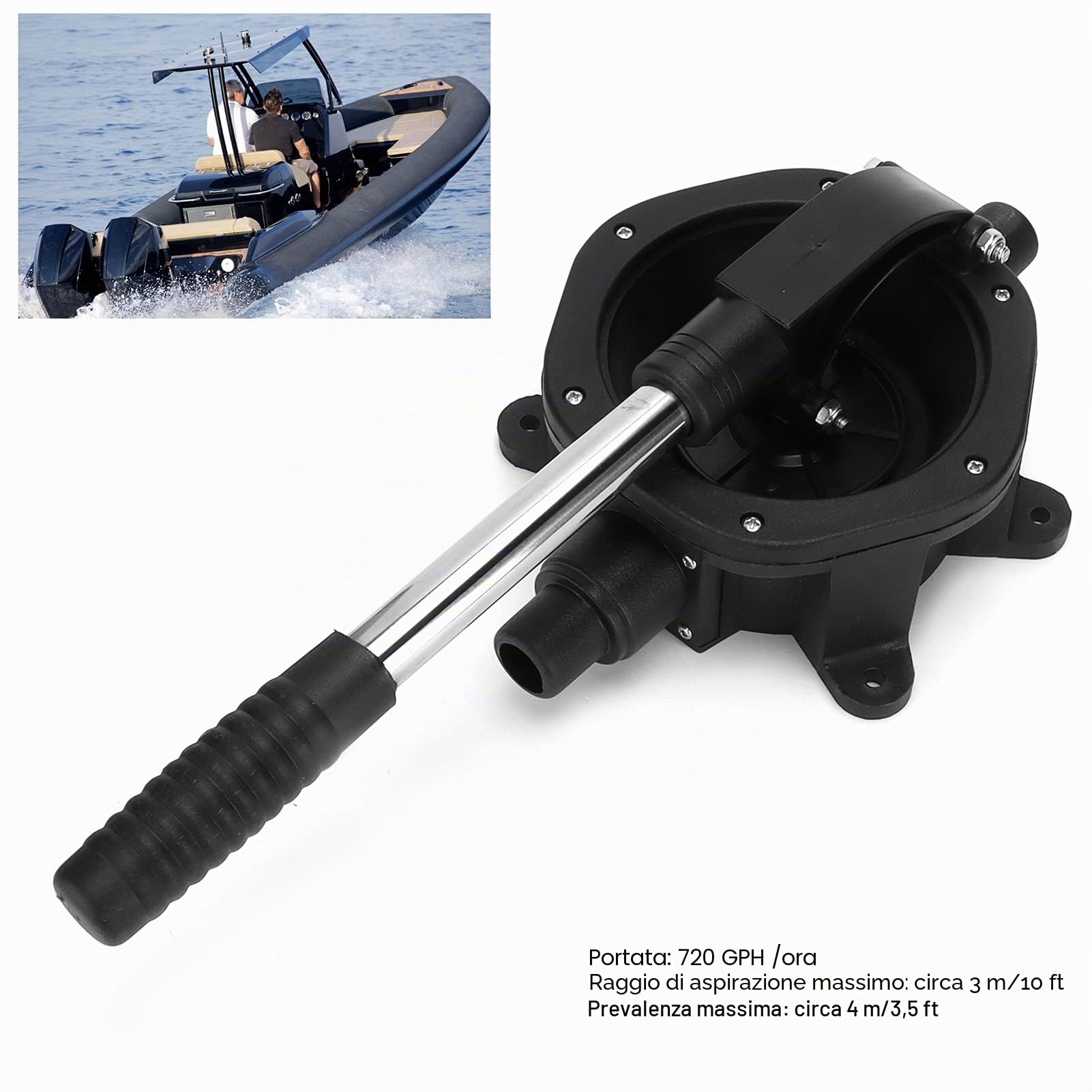 Fyearfly Pompa di Sentina Manuale, 45L/min/720 GPH Pompa Acqua Autoadescante, Pompa di Trasferimento Acque Reflue Marine a Membrana per Diesel, Rifiuti, Acqua Salata, Acqua di Sentina