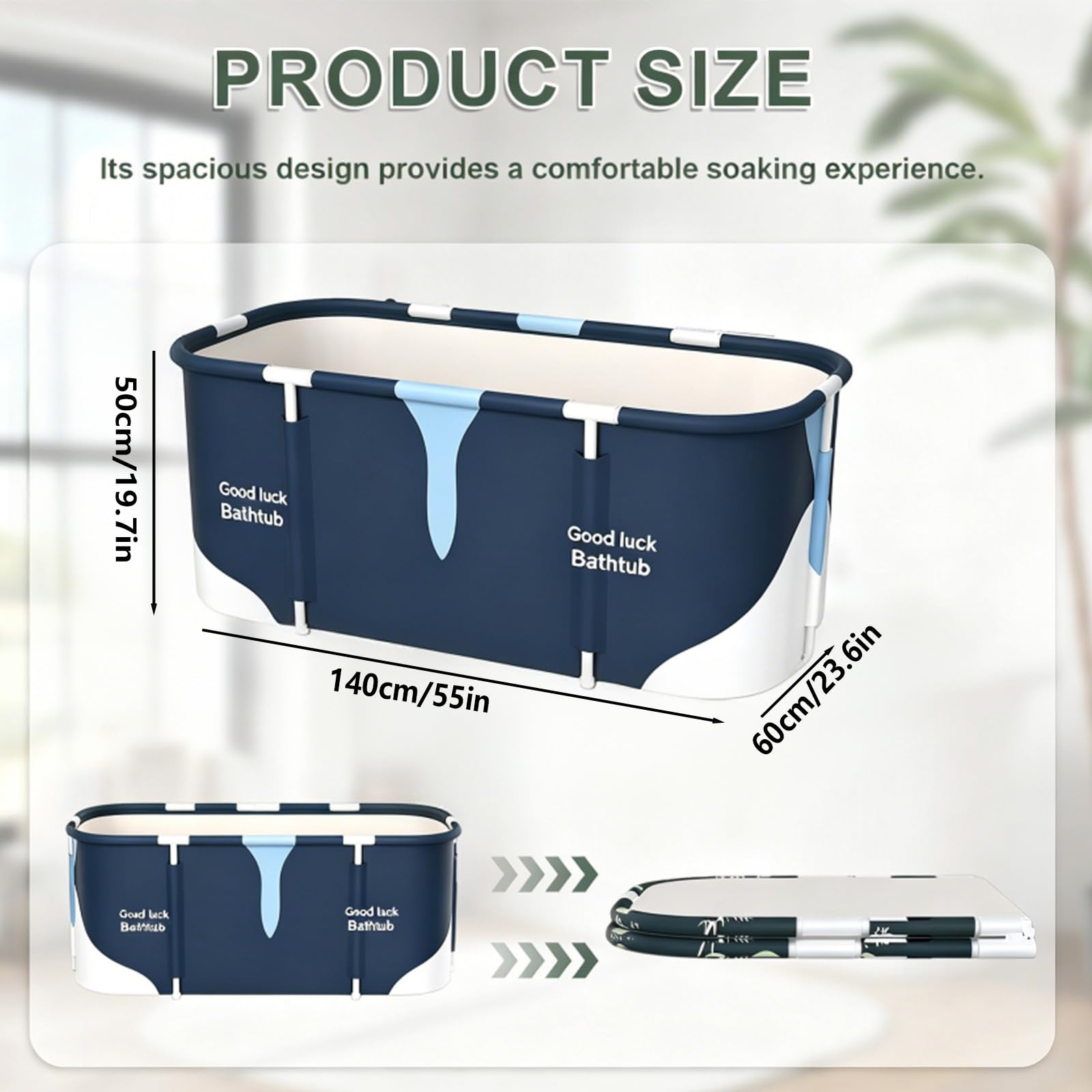 Vasca da bagno portatile 140 cm x 60 cm x 55 cm, pieghevole per adulti, vasca idromassaggio per bagno e cabina doccia
