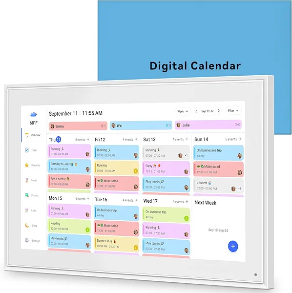 BQQJDD 15.6 Inch Digital Calendar Wall Touchscreen&Chore Chart, 32GB Electronic Calendar+ Smart Family Planner, 1920*1080 HD Interactive Display For Your 2025 Daily Schedules, Wall and Desk Mountable