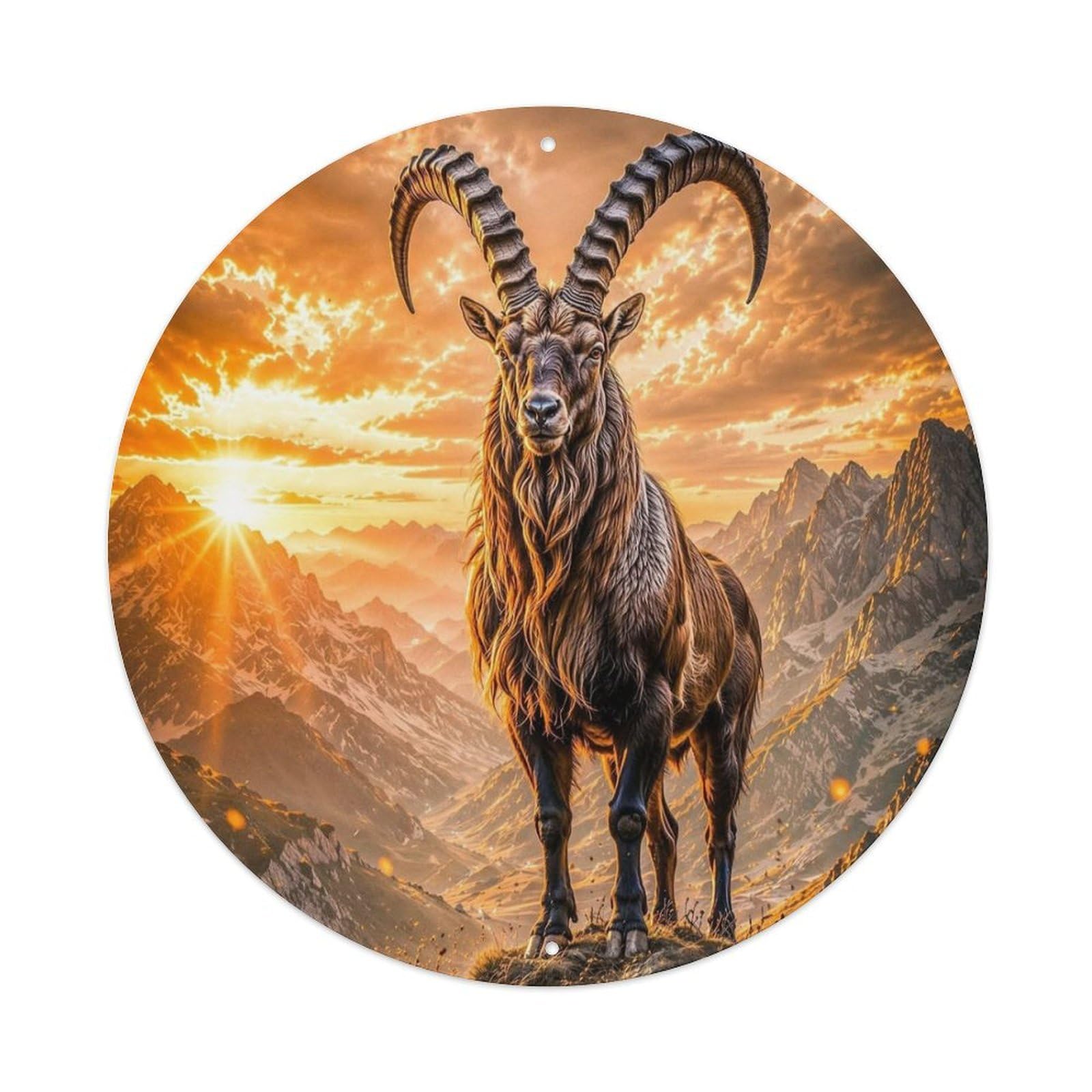 Animal Poster Alpine Ibex Alps Mountain Sunset Landscape Vintage Metal Tin Sign Plaque Wall Decor for Cafe, Club Bar, Office, Garden Metal Poster 8x8Inch