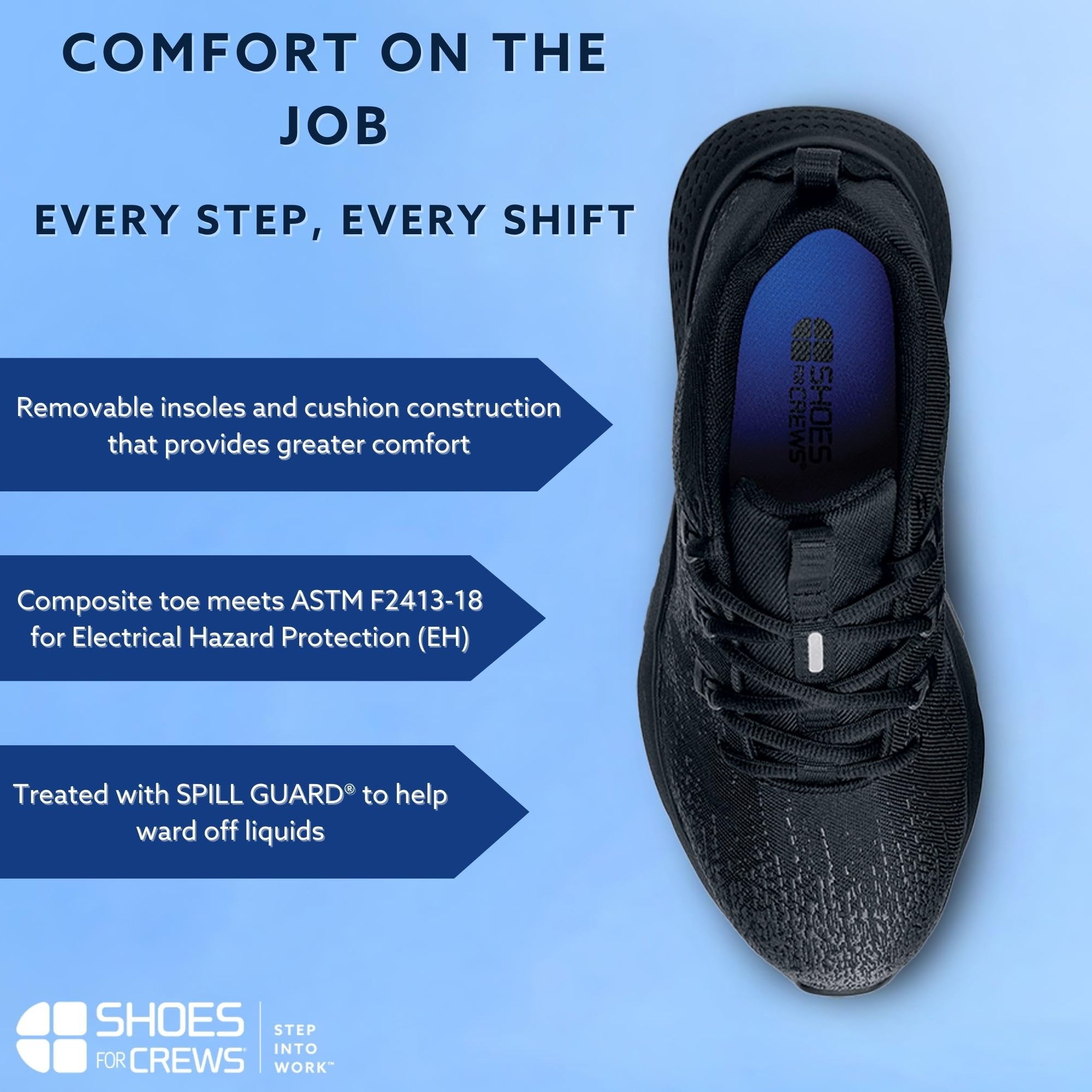 Shoes for Crews Heather II, Women's Nano Composite Toe (NCT) Work Shoes, Slip Resistant, Water Resistant, Black, Size 7.5