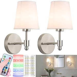 Battery Operated Wall Sconces Set Of 2 Wireless Battery Wall Light With 10000mAh RGB Rechargeable Magnetic Bulb Rechargeable
