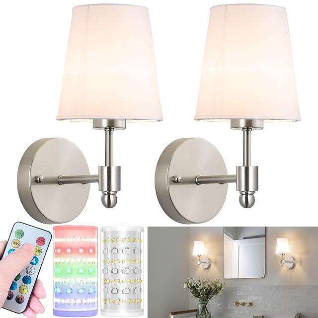 Battery Operated Wall Sconces Set Of 2 Wireless Battery Wall Light With 10000mAh RGB Rechargeable Magnetic Bulb Rechargeable