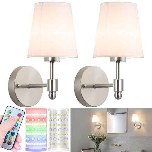 Battery Operated Wall Sconces Set Of 2, Wireless Battery Wall Light With 10000mAh RGB Rechargeable Magnetic Bulb, Rechargeable Wall Sconce With Remote Control For Bedroom, No Electrician Required