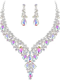 Sponsored Ad - Women's Wedding Bridal Austrian Crystal Teardrop Flower Cluster Statement Necklace Dangle Earrings Jewelry Set for Party Prom