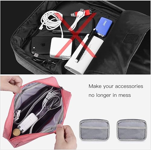 Miniatura 5 de Paquete de 2 bolsas de accesorios para mujeres y mujeres, organizador de viaje, bolsa de almacenamiento portátil grande y pequeña, bolsa de