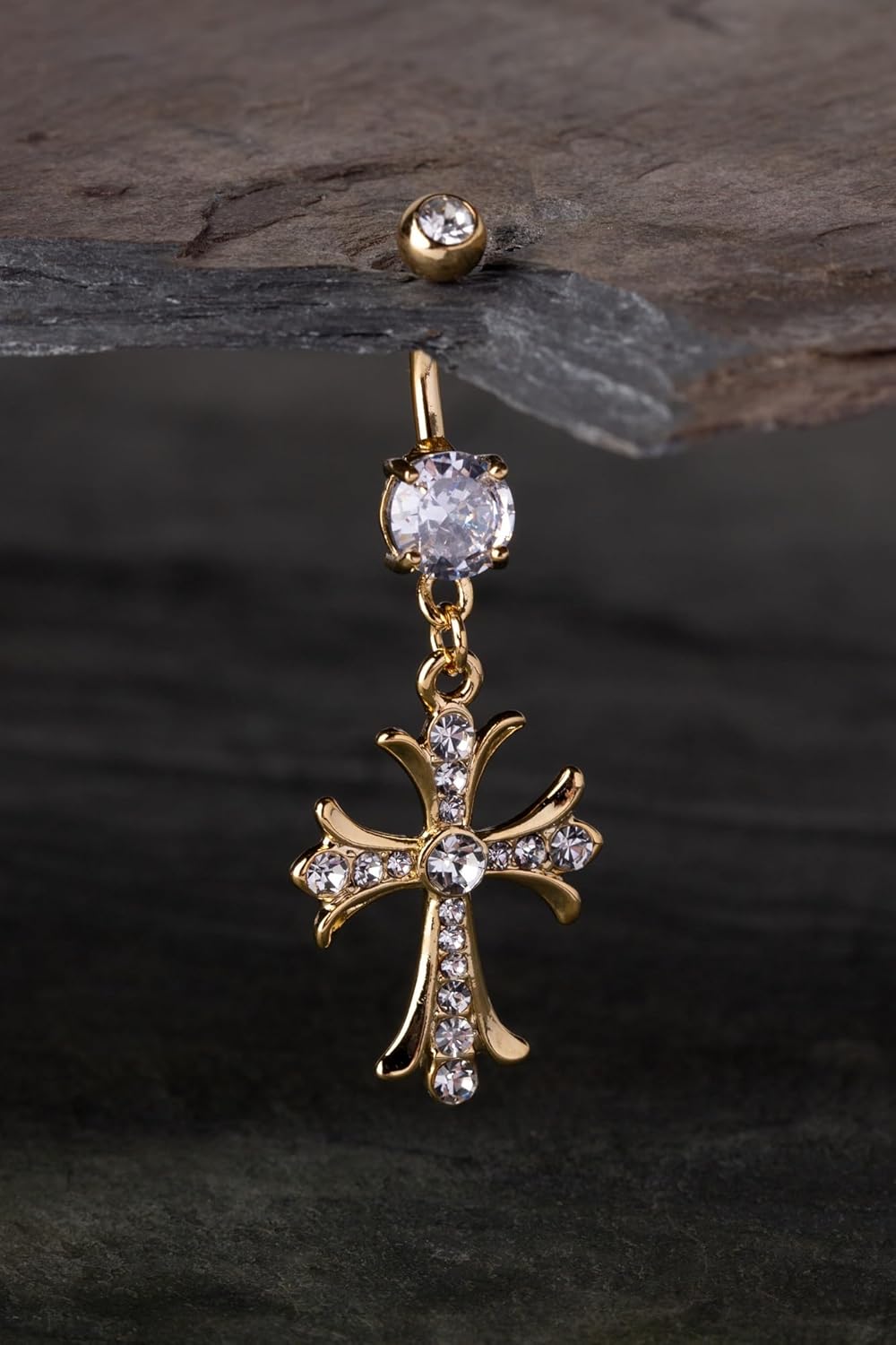 Pierced Owl 14G 316L Surgical Steel Celtic Cross with Paved Gems Dangling Belly Button Ring - Image 4