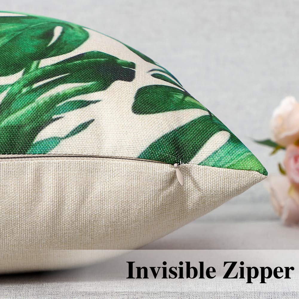 Artscope 4 Piezas Impermeables Funda de Cojines, de Exterior Funda de Almohada Cuadrado para Patio Balcón Jardín Sofá Oficina Hogar Decorativas 45x45cm, Plantas Tropicales 3