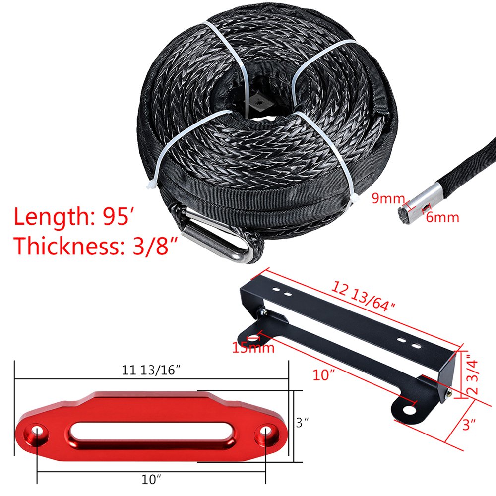 amopacorp 95 feet x 3/8 inch Gray Synthetic Winch Rope Rock Heat Guard with 10
