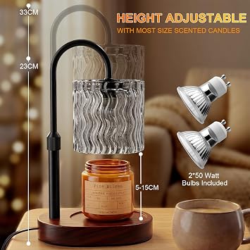 Candle Warmer Lamp - Dimmable & Timer with 2 Bulbs for Jar Candles [Energy Class E]