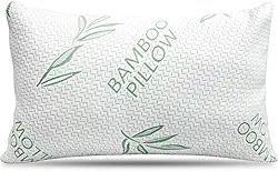 Travesseiro de bambu – Travesseiros de cama tamanho Queen para dormir, ajustável com espuma de memória desfiada – costas, estômago, colchonete lateral, capa lavável/removível, alternativa de estofamento de hotel (Queen (1 unidade))