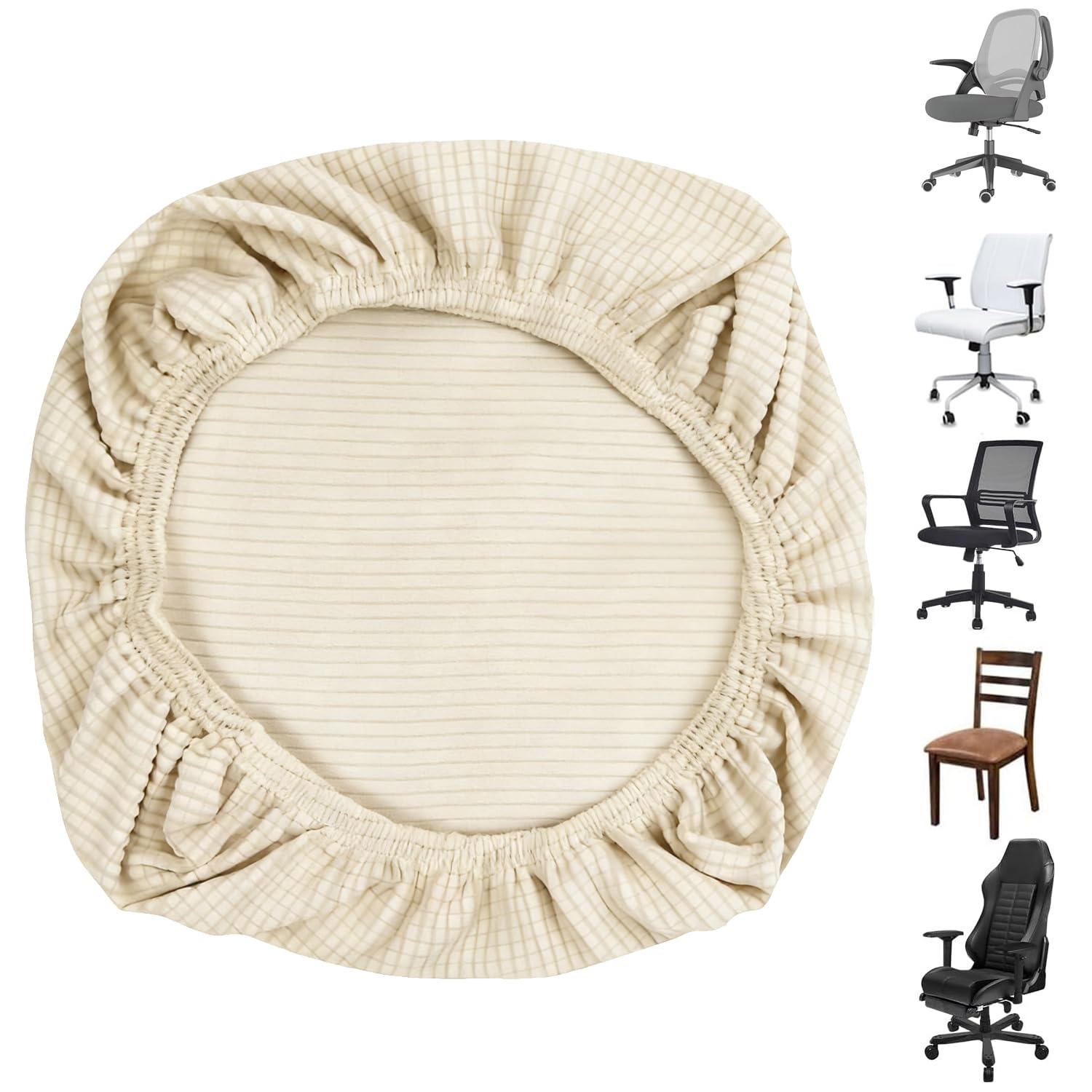 Adjustable Office Chair Cover with Covers 38-48 cm, Elastic Office Chair Cover, Office Chair Cover, Elastic Chair Cover, Simplistic Elastic Cover (Beige)