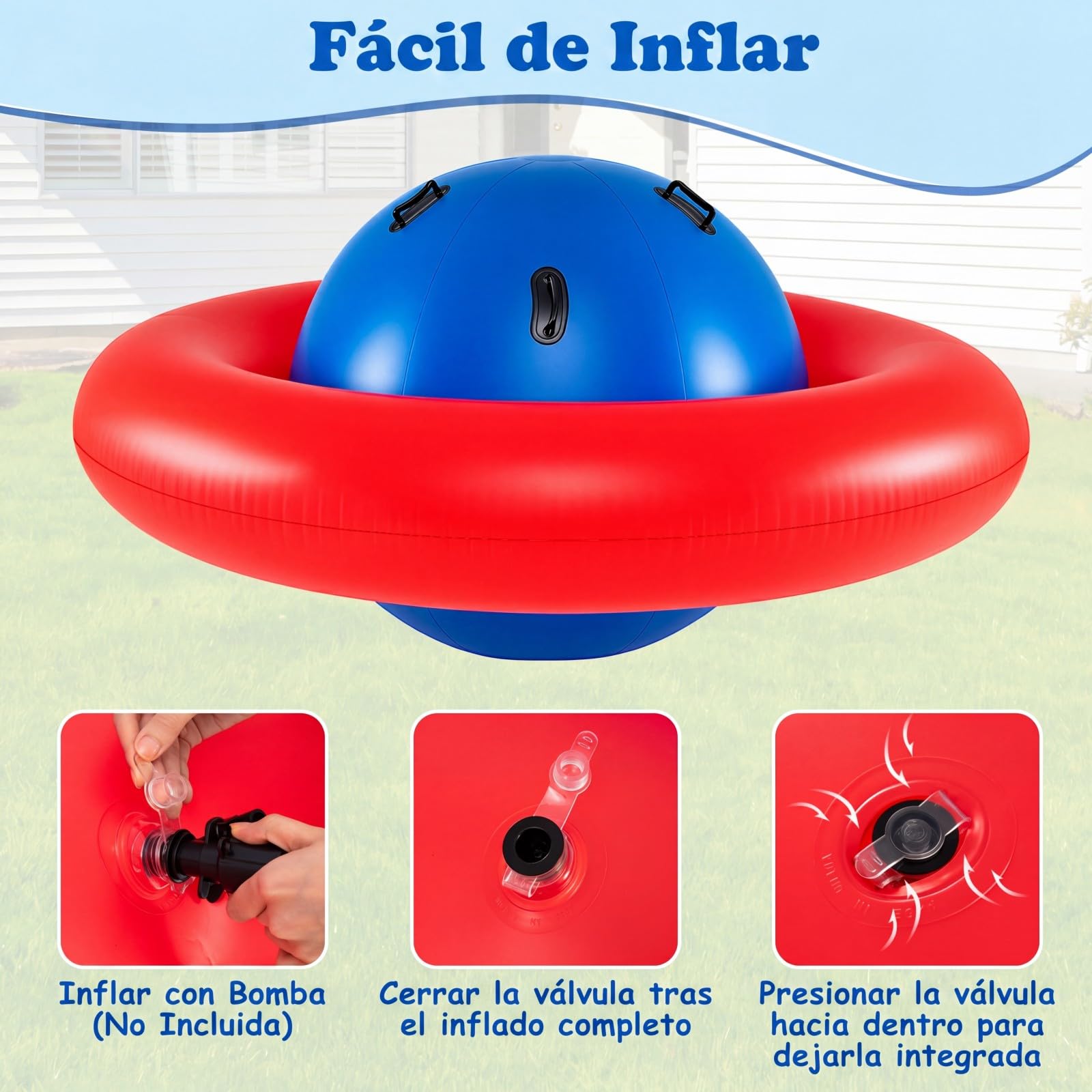 COSTWAY Balancín Inflable para Niños Mayores de 5 Años, 223 x 123 cm con 6 Asas Incorporadas, Balancín Inflable con Cúpula (Rojo)