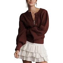 MINSURE Women Pointelle Knit Lightweight Cardigan Puff Sleeve Scalloped Trim Button Down Open Front Cropped Sweater Jacket