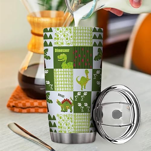 Miniatura 6 de Vaso de acero inoxidable con diseño de árbol de dinosaurios de dibujos animados, taza de viaje para café con tapa abatible, a prueba de fugas, vaso