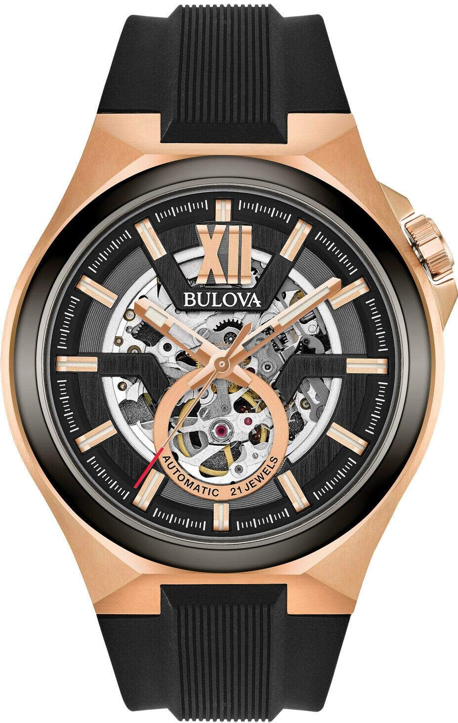 Bulova Reloj analógico automático para Hombre con Correa de Silicona 98A177, Negro, Correa