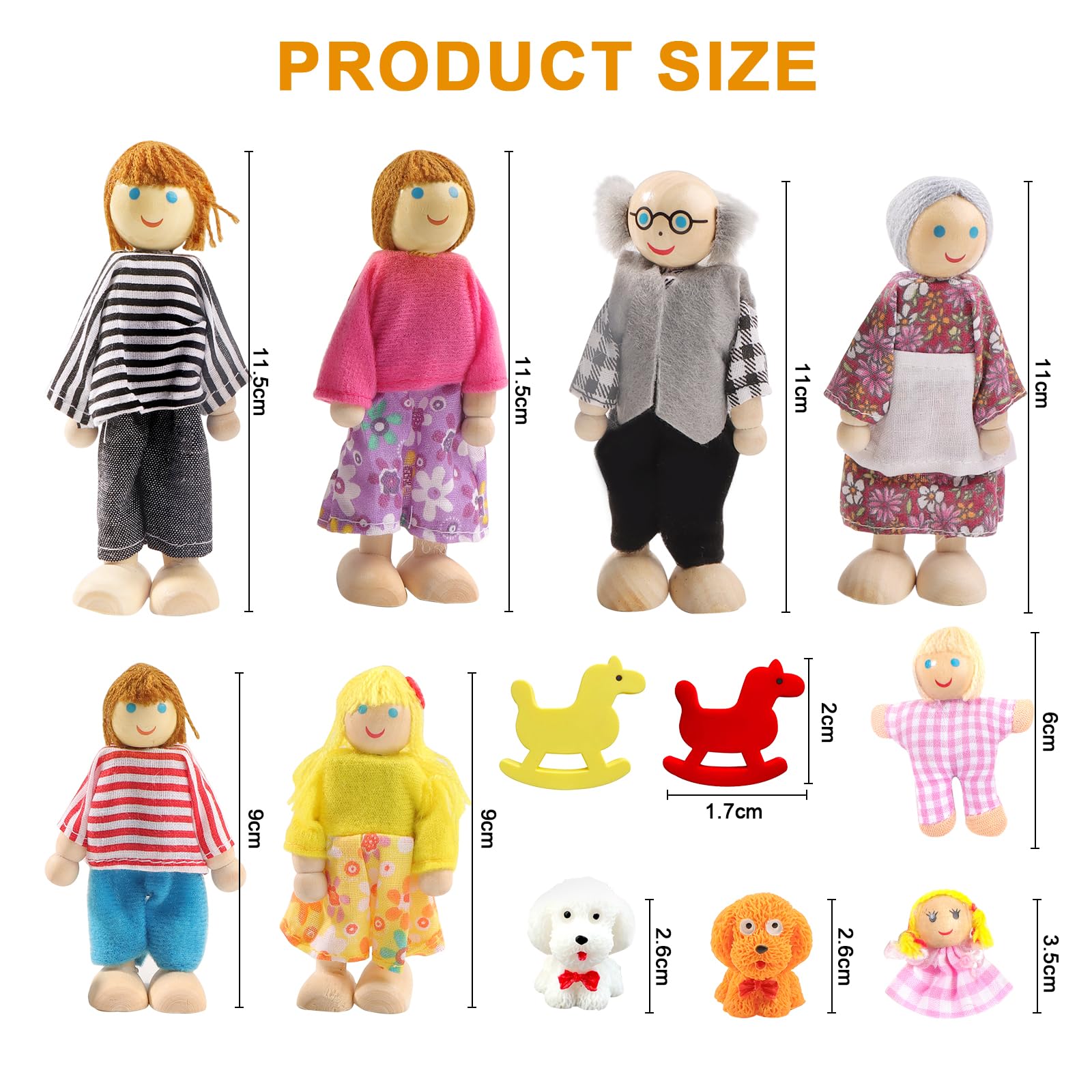 UYUYong 13 Pièces Famille De Poupées En Bois - Set Maison De Poupée Avec Animaux Réglables