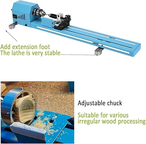 Miniatura 5 de Mini máquina de torno de madera multiusos mejorado y alargado diámetro de procesamiento de 11 pulgadas, soporte de torneado, corte de lijado, pulido