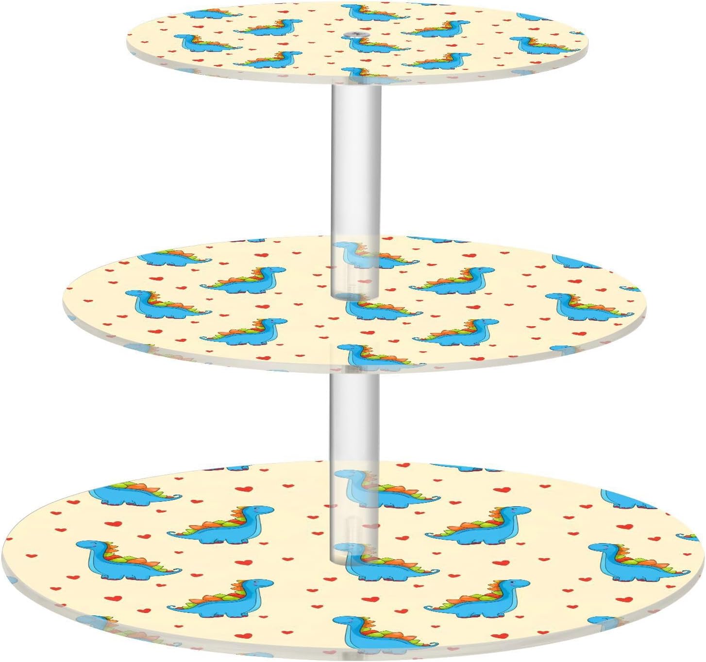 Little Dinosaur Heart 3 Tier Acrylic Cupcake Stand, Cupcake Stand for 34 Cupcakes for Weddings, Christmas,Holidays,Parties,Birthday,Printed Cupcake Tower 23300003