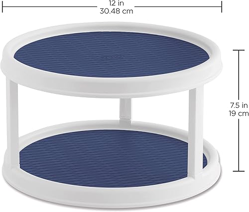 Miniatura 2 de Copco - Mesa giratoria antideslizante de 2 niveles Lazy Susan para despensa, 12 pulgadas, color blanco y azul