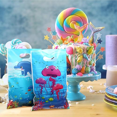 Miniatura 4 de Pajean Paquete de 120 bolsas de regalo de animales marinos, bolsas de regalo de vida marina de plástico, bolsas de regalo coloridas de animales del