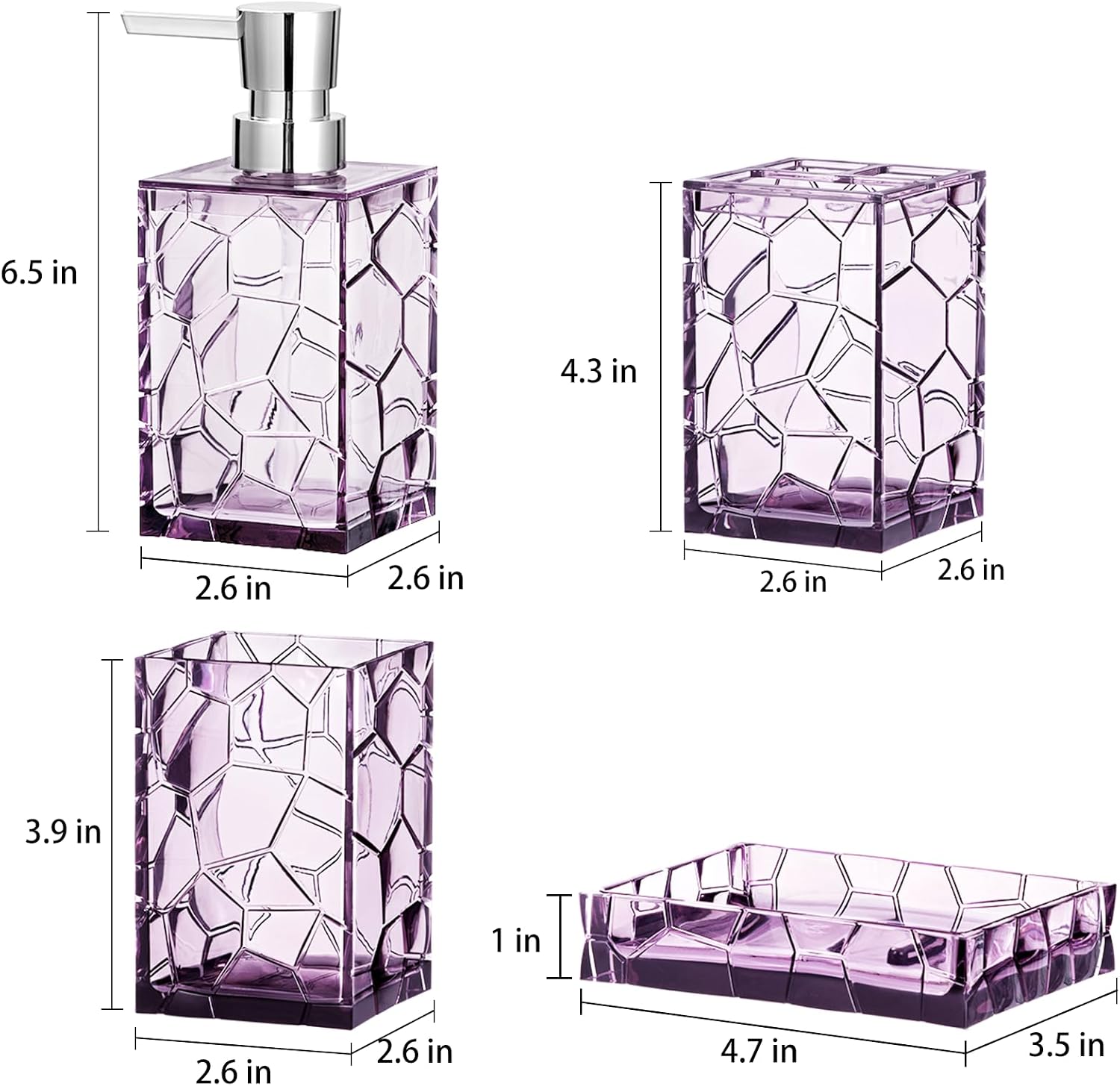 Acrylic Bathroom Accessories Set, 4 Pcs Bathroom Vanity Accessory Set with Tumbler, Soap Dish, Soap Dispenser and Toothbrush Holder, Boho Bathroom Decor and Housewarming Gift Set