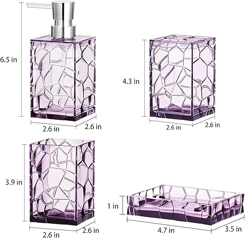 Miniatura 7 de Oyydecor Juego de accesorios de baño de acrílico, 4 piezas de accesorios de tocador de baño con vaso, jabonera, dispensador de jabón y soporte para