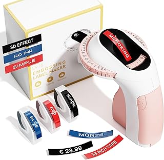 Memoking Embossing Label Maker E975 3D Embossed Label Printer Machine With 3 Rolls Emboss Tapes,Handheld Embosser Sticker Maker, Portable Labelling machine for Home Organization, DIY Crafting