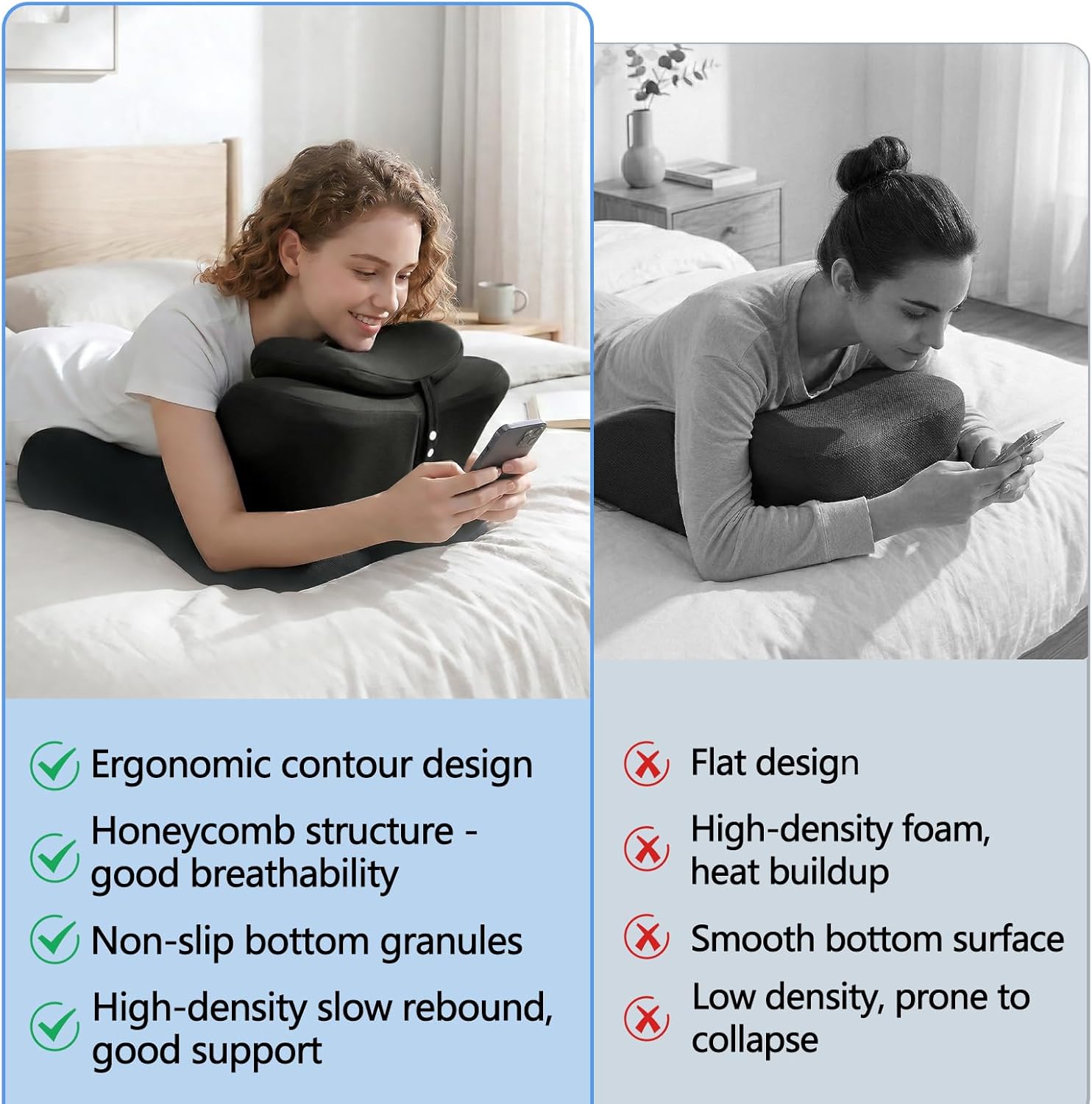Memory Foam Ergonomic Wedge Pillow – Perfect for Sleeping and Reading in Bed, Helps Relieve Back Pain and Acid Reflux, Ideal for Massage, Comes with a Removable Pillowcase (Black)