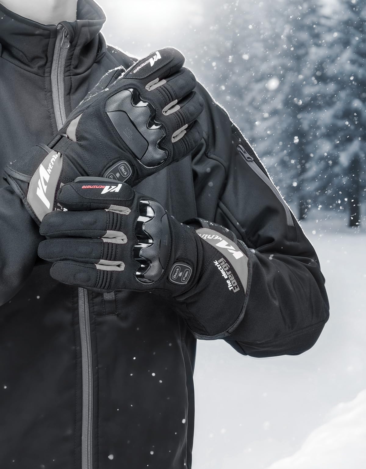 KEMIMOTO Guantes Calefactables, Doble Zona de Calefacción Independientes, con Batería 3000 mAh, Retención de Calor Desde -20℃ a -5℃, Guantes Moto Inviernos Térmicos Resistente al Desgaste