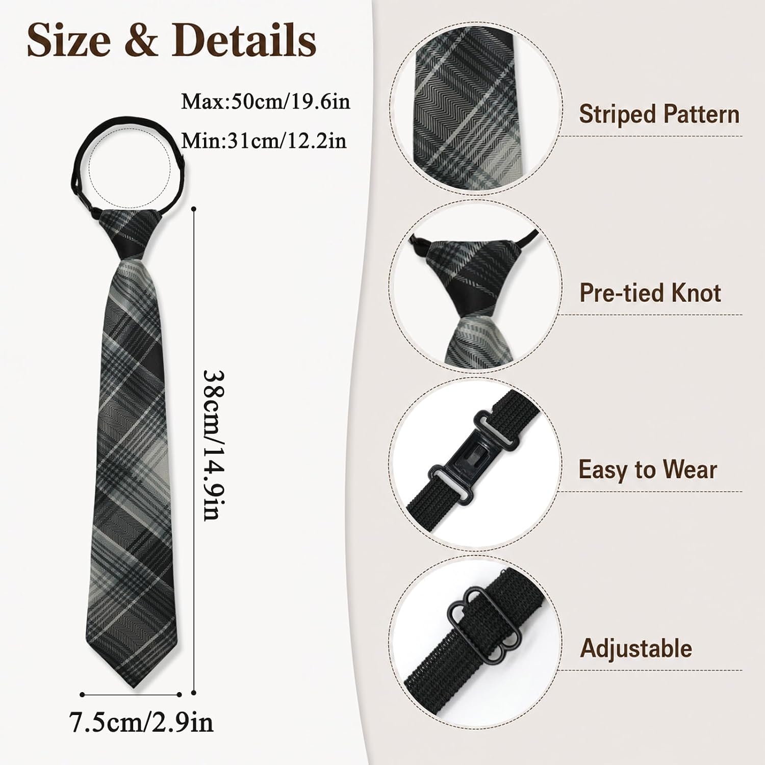 Ties for Women, Striped Womens Tie Adjustable Women's Neckties for School Uniform Work Party Casual