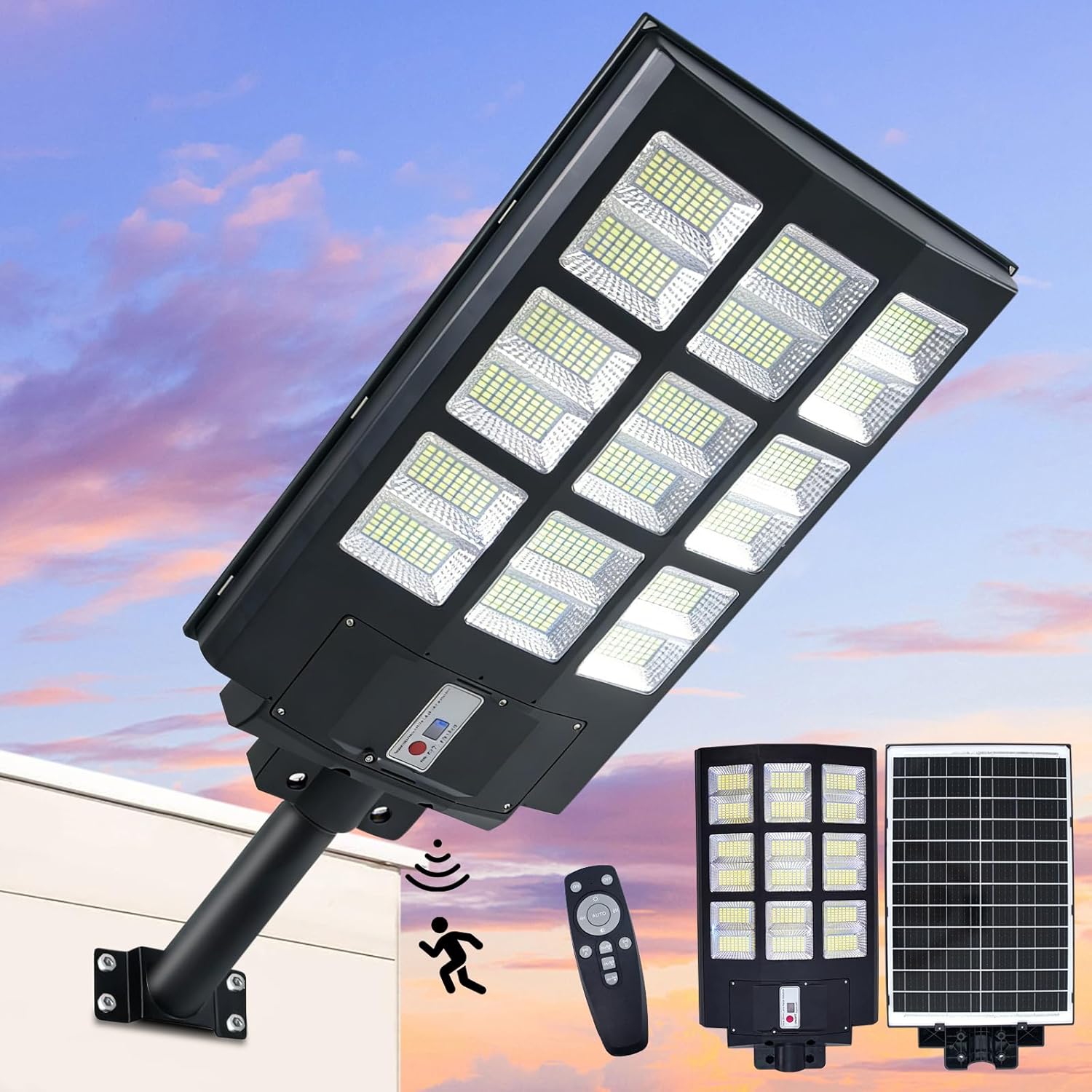 6000W Photo voltaic Road Lights Outside Movement Sensor – Sturdy 7000K Nightfall to Daybreak LED Photo voltaic Flood Mild Waterproof IP67,Vitality-Environment friendly Safety SolarLighting for Outdoors Backyard Yard Parking Lot,Driveway