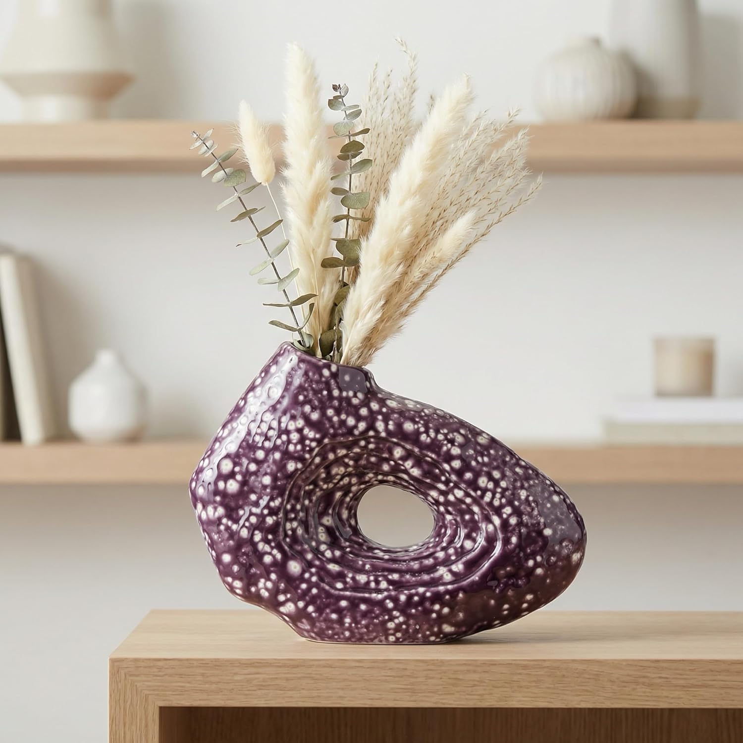 Sunddo Purple Ceramic Vase for Home Decor, 7 Inch Small Modern Flower Vase, Unique Decorative Vase for Flowers, Living Room, Bedroom, Centerpiece Table, Office Desk, Bookshelf Decor