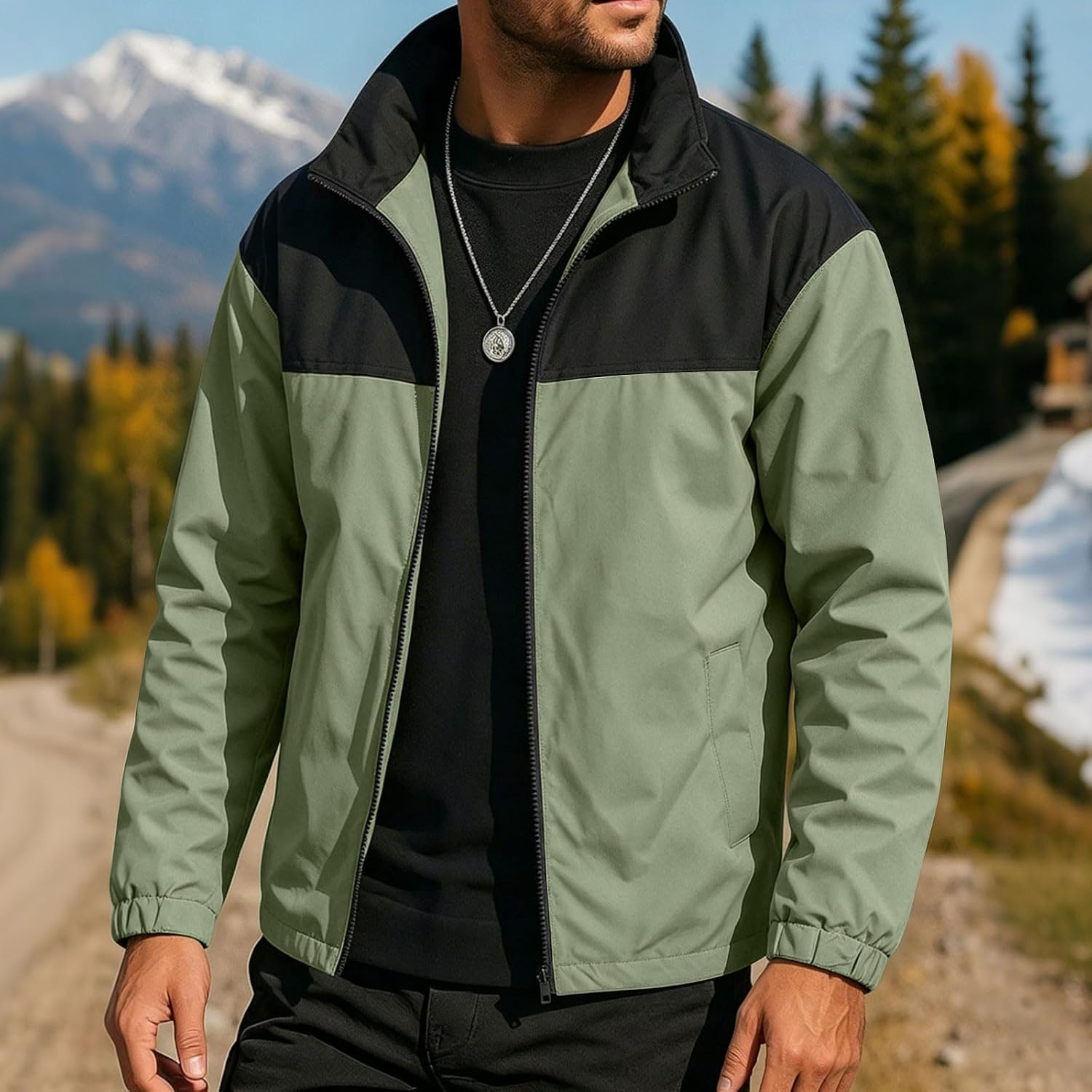 Mens Casual Rain Jackets Lightweight Windbreaker Zip Up Waterproof Rain Coats Hiking Bomber Jackets with Pockets