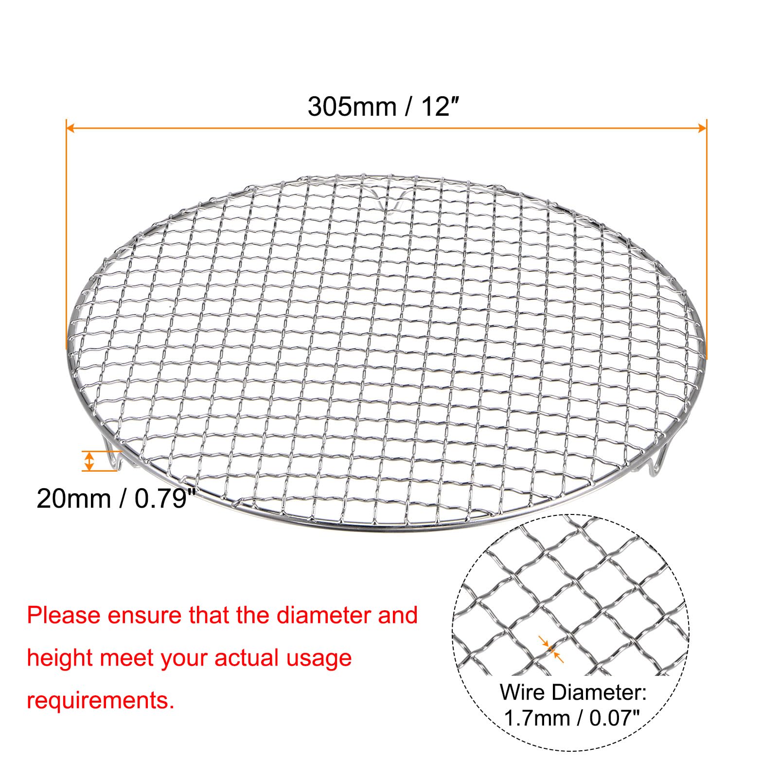 HARFINGTON Estante de cocina redondo, rejilla de acero inoxidable de 12 pulgadas, rejilla de red para barbacoa, rejilla de cocción al vapor, rejilla de cocina con patas para cocinar, hornear, cocinar