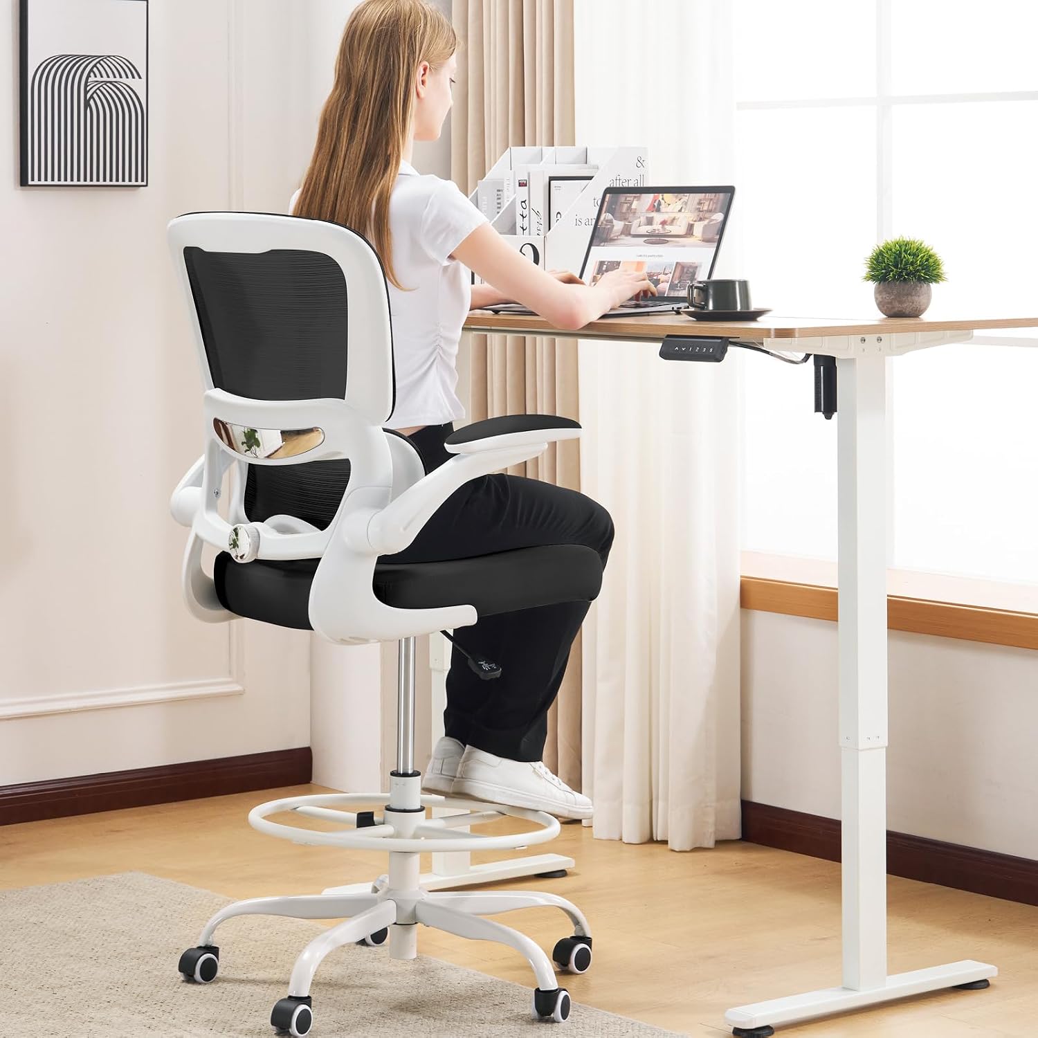 TRALT Drafting Chair Tall Footrest Ring Lumbar