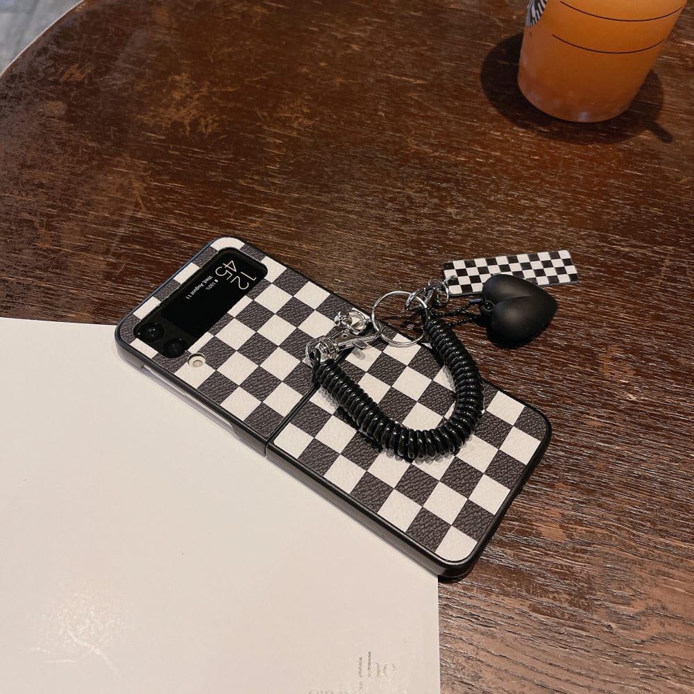 Amazon.co.jp: ブラックホワイトチェック柄レザーケース Samsung