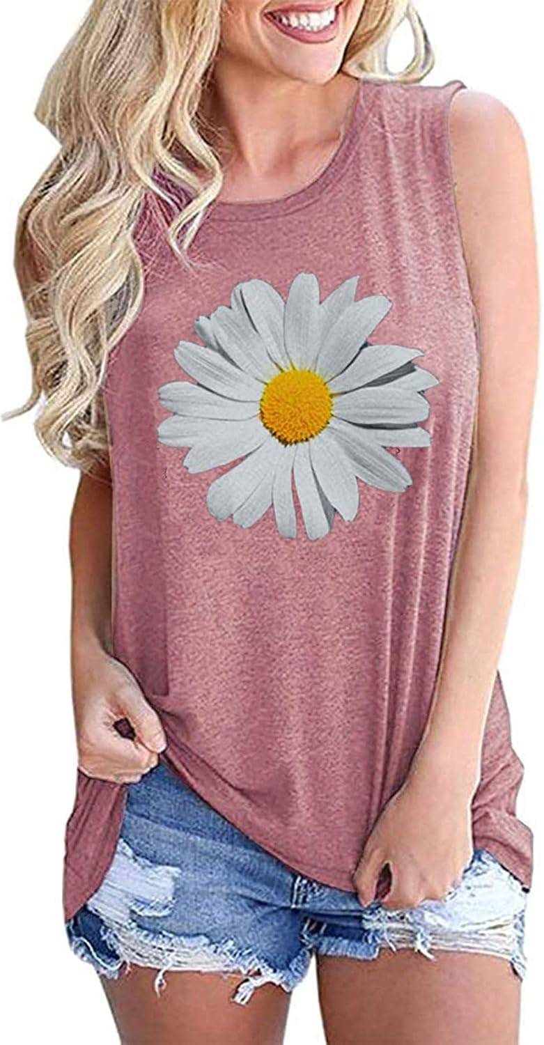 FAYALEQ Sunflower Tank Top Women Summer Sunflower Graphic Tee T Shirts Vacation Beach Sleeveless Casual Vest Shirts