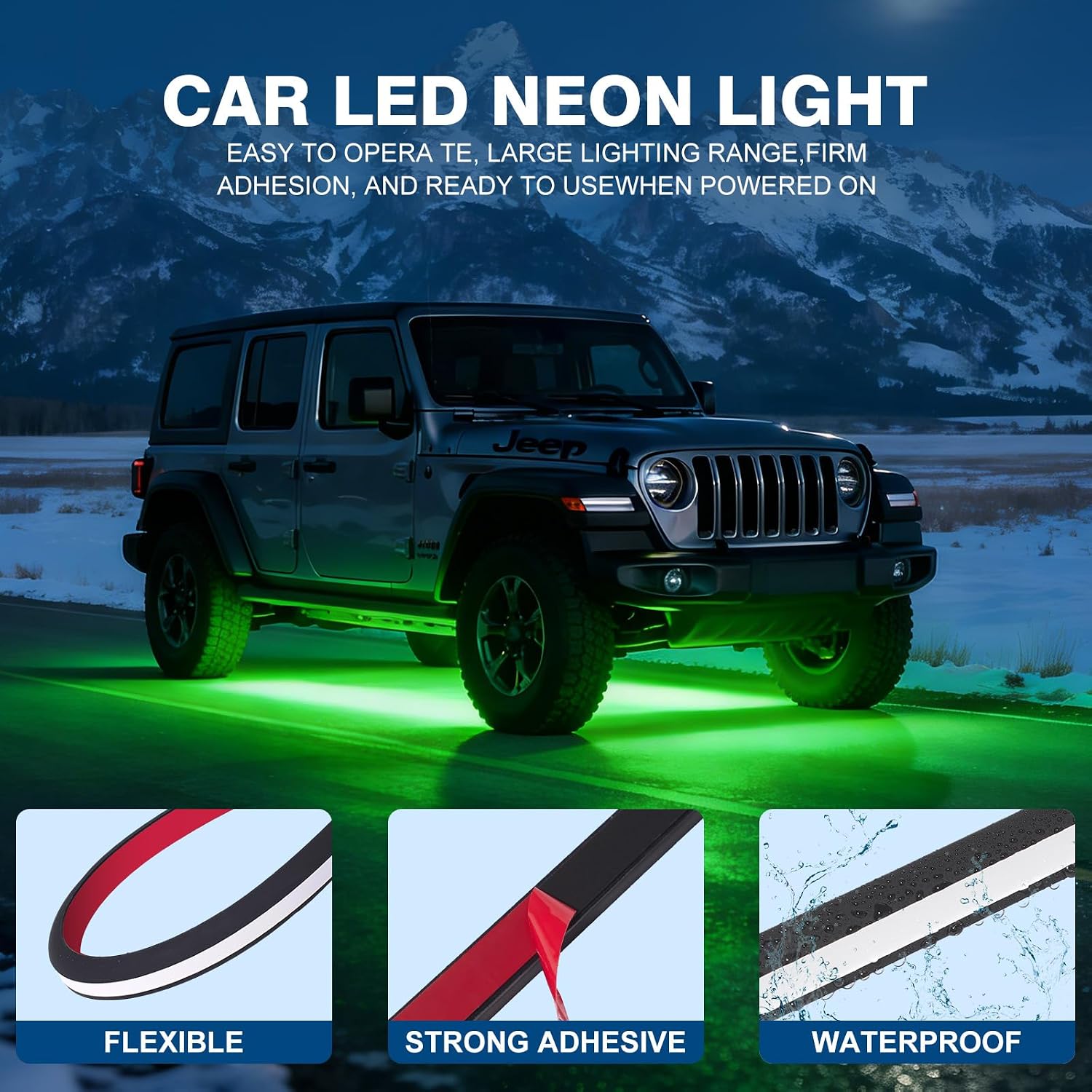 XIMA 12V LED Neon Ambient Light Flex 50CM Waterproof LED Neon Light for Cars Motorcycles Golf Cart Interior & Exterior Marine Boat Green Led Neon Light 12V 5050 60SMD, Pack of 2