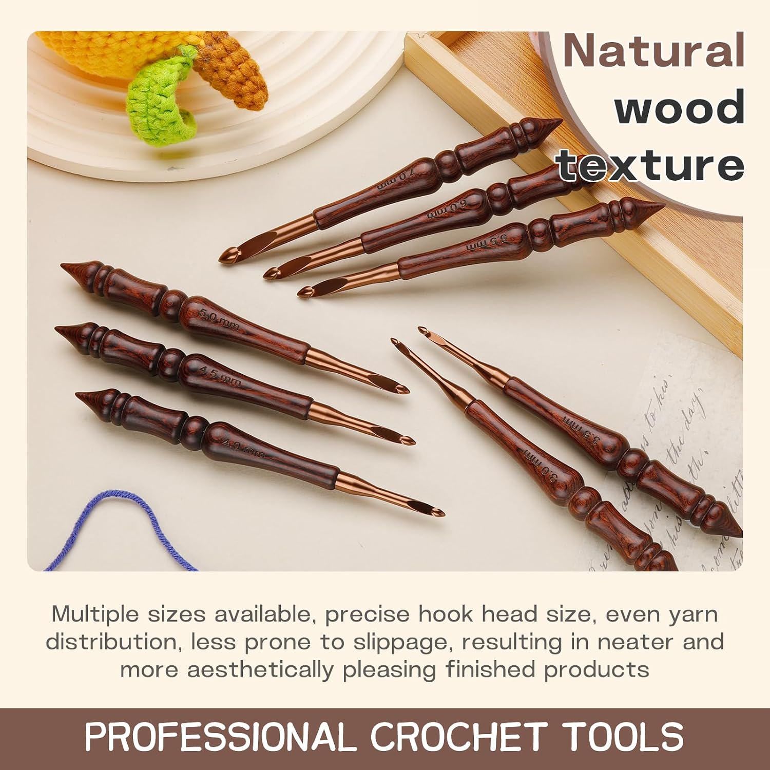 BALDCC Crochet Hooks Set, 8 Sizes Wooden Crochet Hooks 3mm-7mm(White Bag)