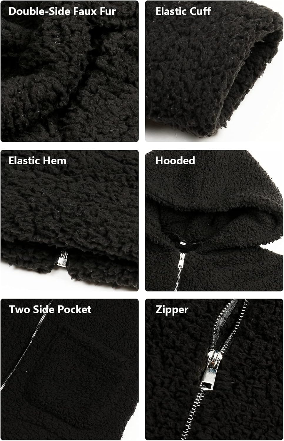 Comeon Womens Casual Coat Lapel Fleece Fuzzy Faux Shearling Zipper Hooded Warm Winter Oversized Jackets - Image 3