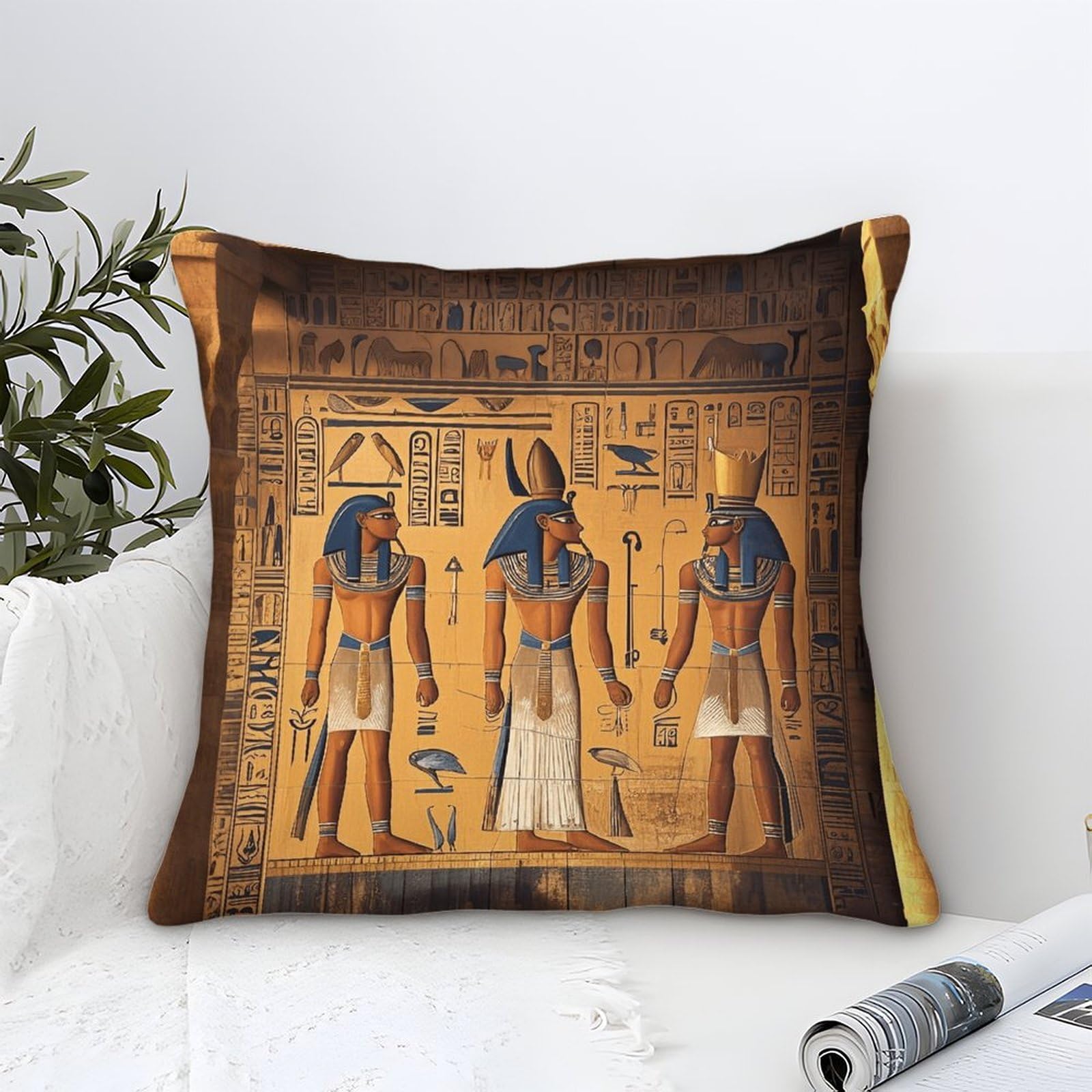 LILIlaobiao Decorative Microfiber 45x45cm Cushion Covers 45x45cm, Rectangular Karnak Temple Reliefs Throw Pillow Covers for Garden Patio Living Room Couch Sofa