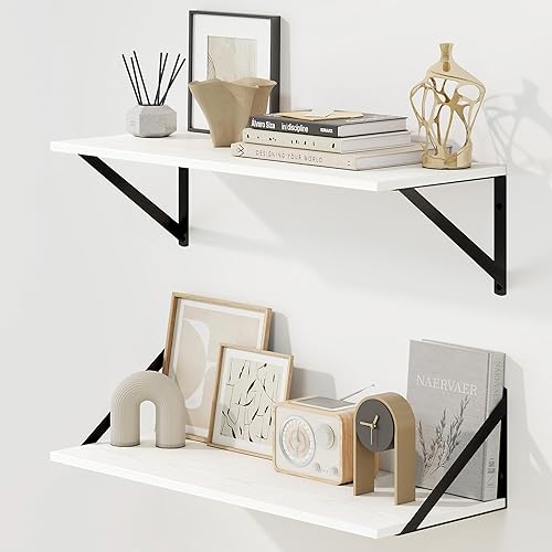 Miniatura 71 de Fun Memories Estantes flotantes para pared, estantes flotantes de 12 pulgadas de profundidad, juego de 2, estante montado en la pared con soportes