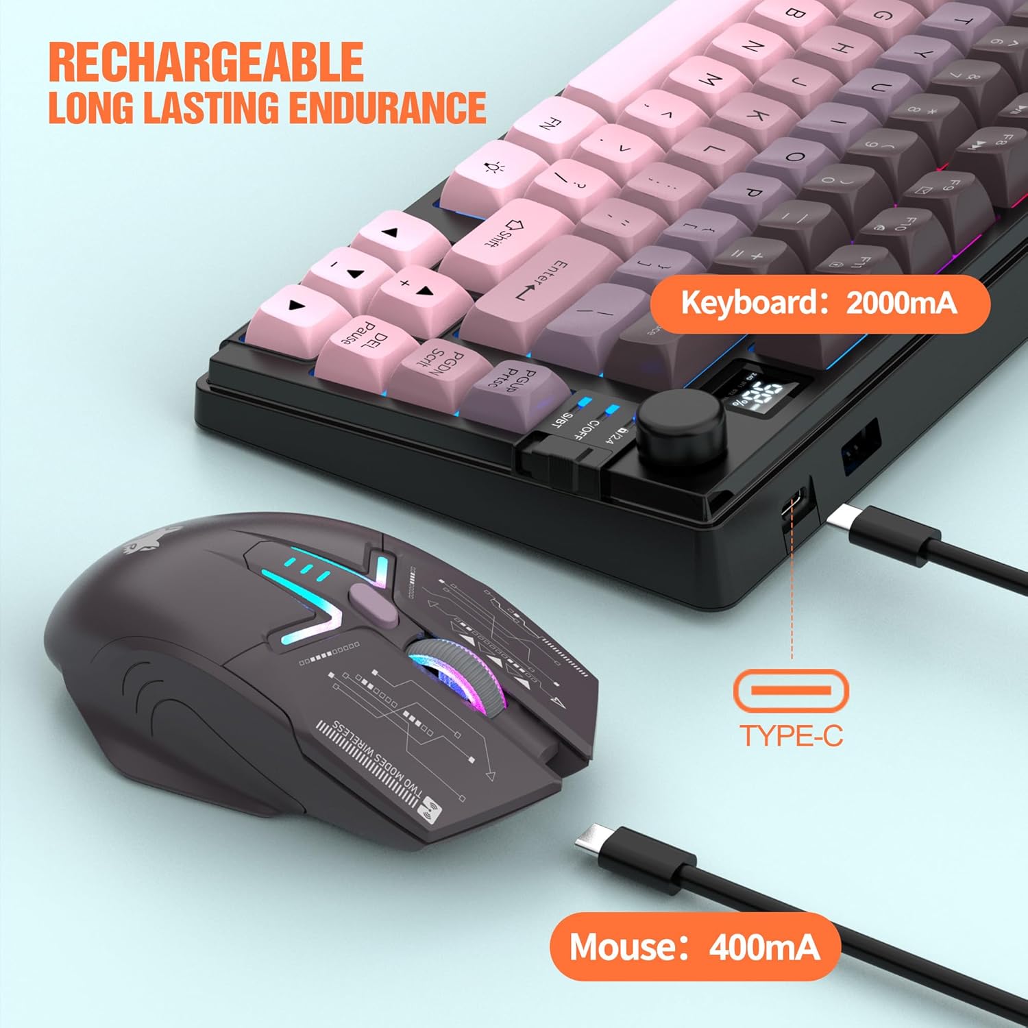 75% Wireless Gaming Keyboard and Mouse Combination, with Rechargeable Battery, Glowing Mechanical Feel Keyboard, Ergonomic RGB Optical Mouse, for Gaming/Business (Polar Day)