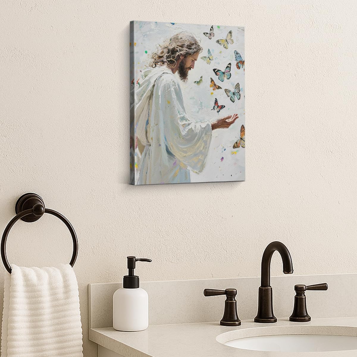 APOHBGV Christian Jesus with Butterflies Canvas Wall Decor, Inspirational Religious Artwork, Faith Hope Suitable for Living Room Bedroom Prayer Room Church Home Decoration, 8x10 Inch