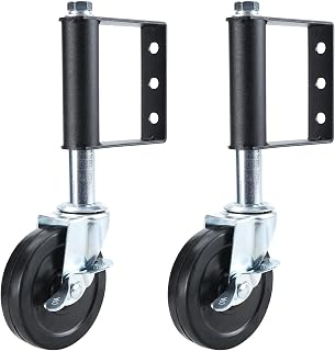 2 Pack 4" Spring Loaded Gate Caster with Side Lock Brake, 220 lbs Heavy Duty Retractable Swivel Gates Casters with Universal Mount Plate, Ideal for Residential, Farm, Factory, Commercial Gates