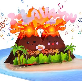 I LAVA YOU Happy 25th Anniversary Card for Wife,Husband,Couple, Musical 3D Pop Up Romantic 25th Silver Wedding Anniversary Day Card with Lights, Funny 25 Years Together Anniversary Greeting Card for Him Her