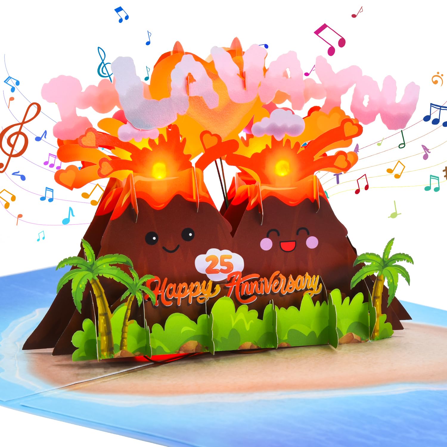 I LAVA YOU Happy 25th Anniversary Card for Wife,Husband,Couple, Musical 3D Pop Up Romantic 25th Silver Wedding Anniversary Day Card with Lights, Funny